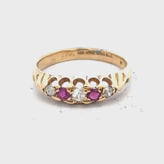 18ct yellow gold diamond and ruby ring size N (sh22572l)