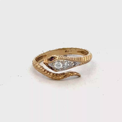 9ct yellow gold snake ring size P (sh27324b)