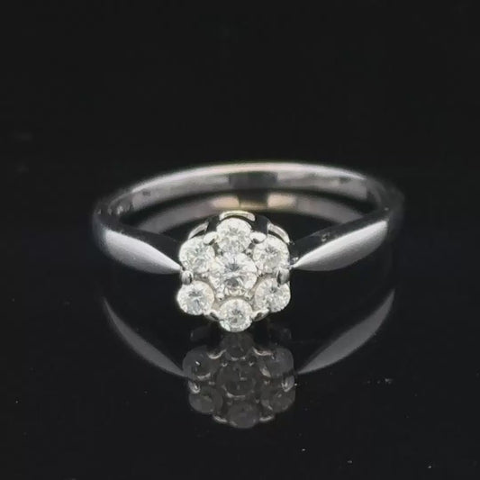 9ct white gold diamond cluster ring size O 1/2