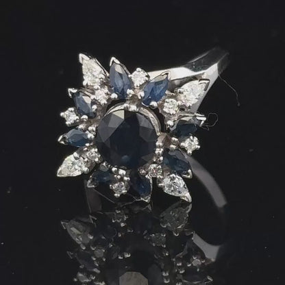 18ct white gold sapphire and diamond ring size N1/2