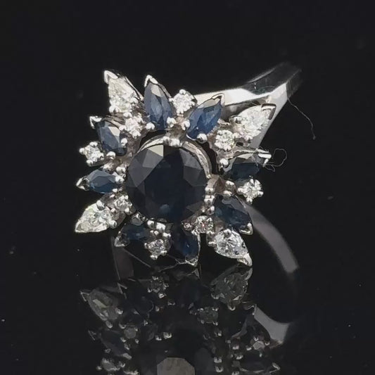 18ct white gold sapphire and diamond ring size N1/2