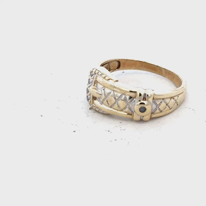 9ct yellow gold diamond buckle ring size R (sh25027l)
