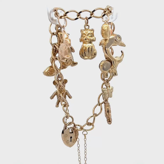 9ct yellow gold charm bracelet 13.4g (bb2065b)