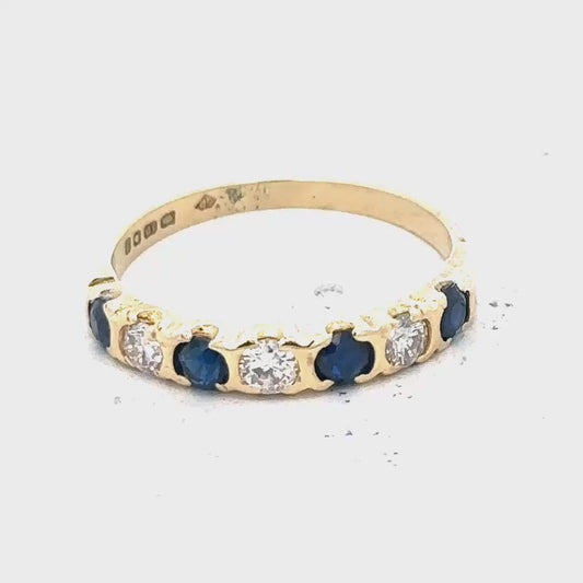 18ct Yellow Gold Diamond and Sapphire Ring Size M 1/2