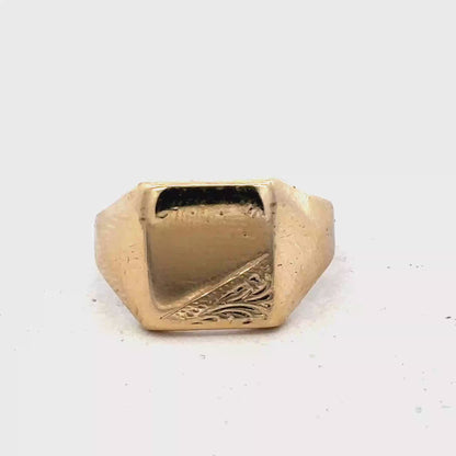 9ct yellow gold signet ring size P1/2 (Sh27490b)