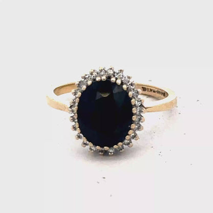 9ct yellow gold sapphire and diamond ring size N (sh27566b)
