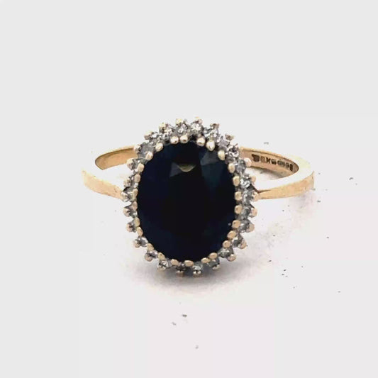 9ct yellow gold sapphire and diamond ring size N (sh27566b)