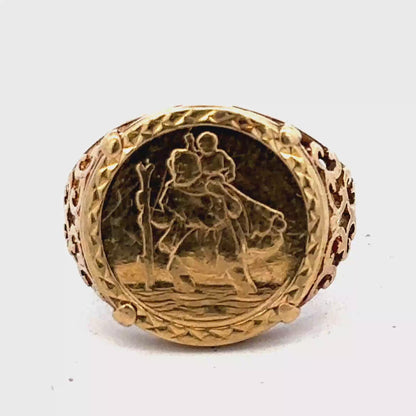 9ct yellow gold St Christopher ring size O1/2 (sh27521b)