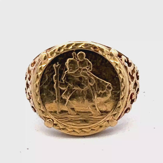 9ct yellow gold St Christopher ring size O1/2 (sh27521b)