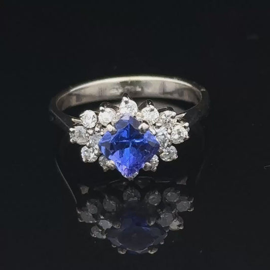 18ct white gold diamond and tanzanite ring size O