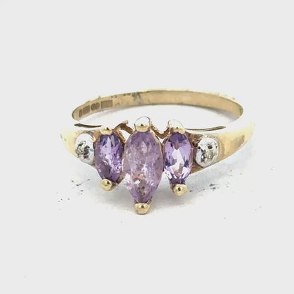 9ct yellow gold amethyst and diamond ring size P (sh22611l)