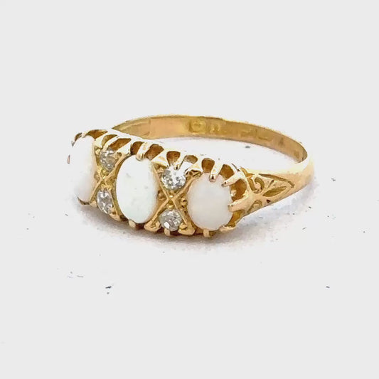 18ct Yellow Gold Opal And Diamond Ring Size M