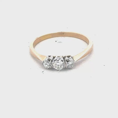 18ct yellow gold three diamond ring