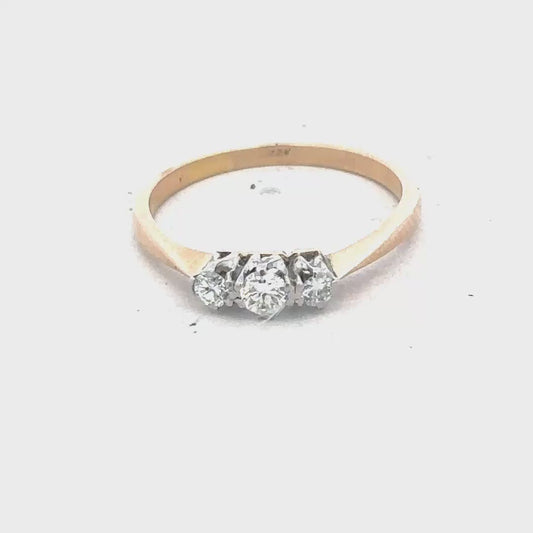 18ct yellow gold three diamond ring
