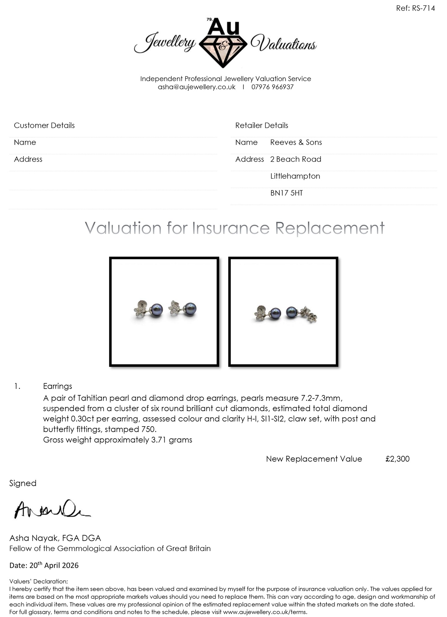 18ct white gold diamond and pearl earrings by Reeves and Sons, featuring sparkling diamonds and lustrous pearls.
