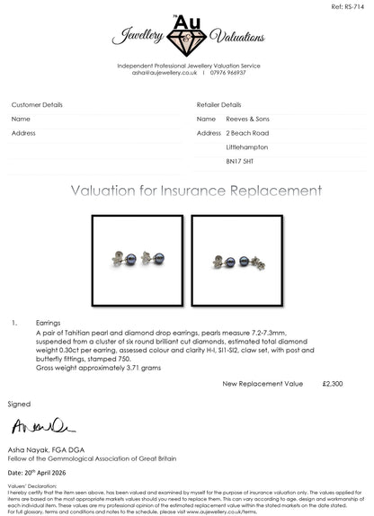 18ct white gold diamond and pearl earrings by Reeves and Sons, featuring sparkling diamonds and lustrous pearls.