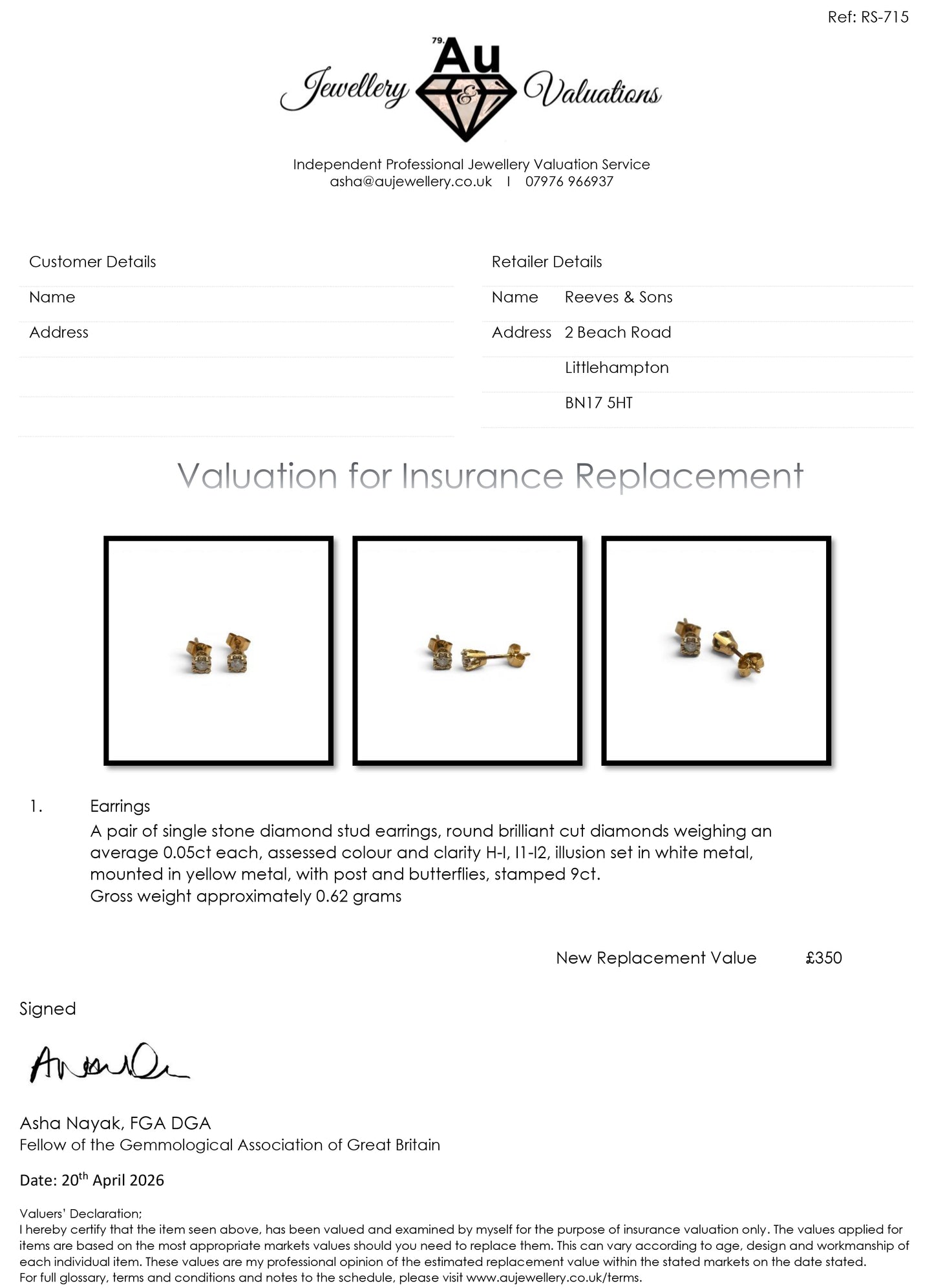 9ct yellow gold diamond stud earrings by Reeves and Sons, close-up of sparkling diamond studs on gold posts
