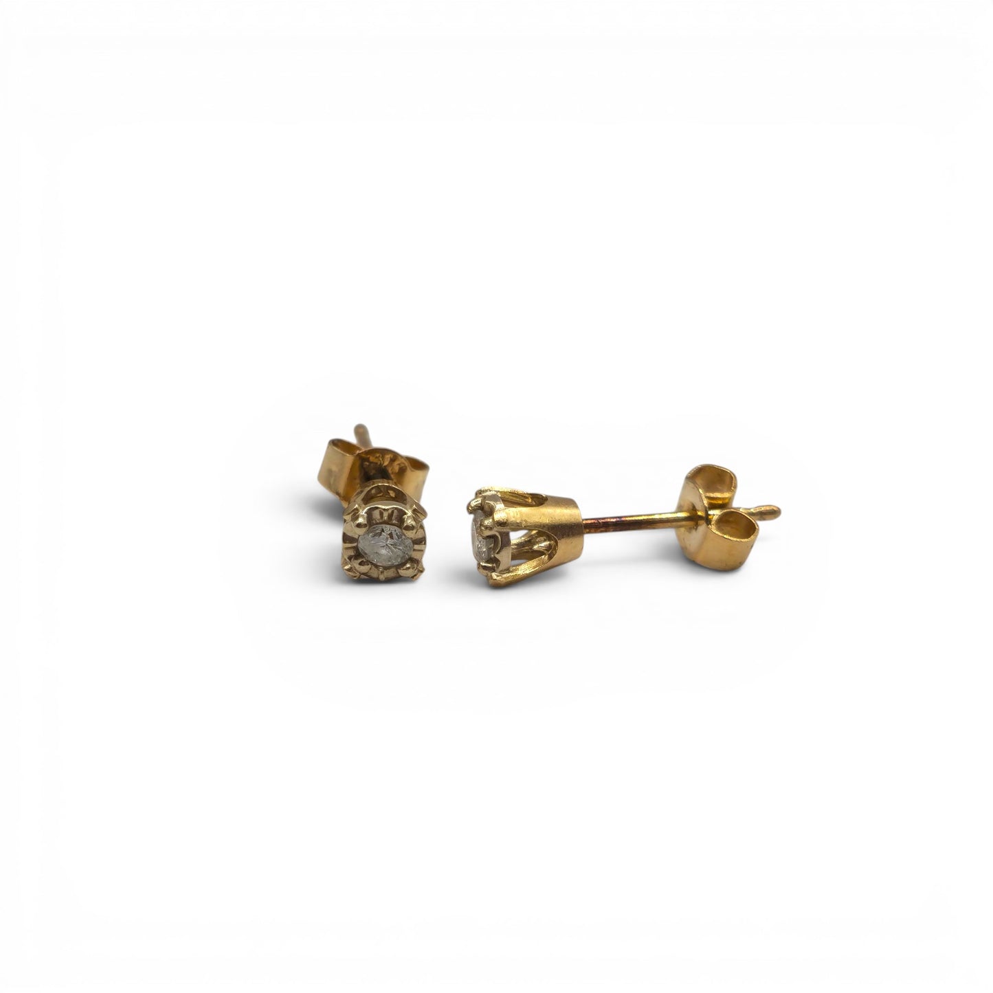 9ct yellow gold diamond stud earrings from Reeves and Sons featuring sparkling diamonds and classic design.