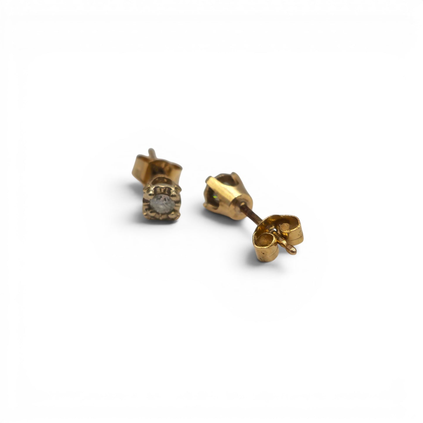 9ct yellow gold diamond stud earrings by Reeves and Sons, featuring sparkling diamonds set in classic gold setting.