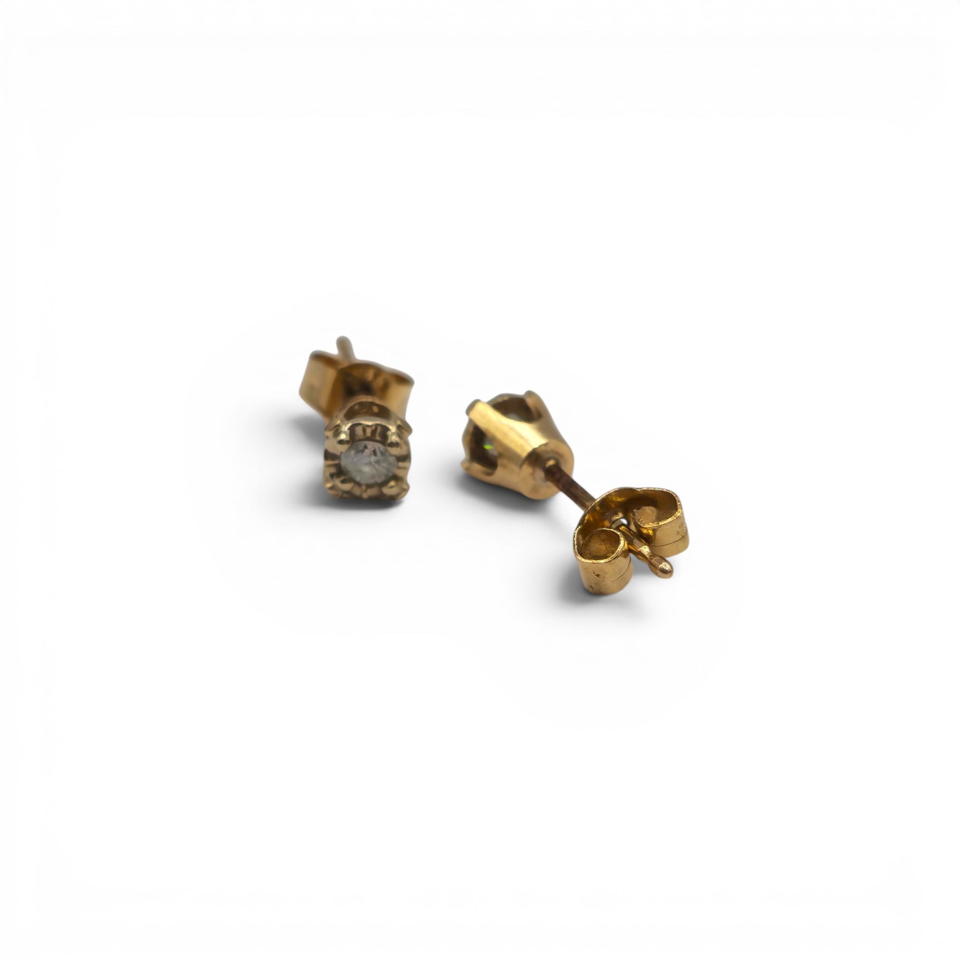 9ct yellow gold diamond stud earrings by Reeves and Sons, featuring sparkling diamonds set in classic gold setting.