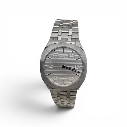 Reeves and Sons women's Gucci watch box with accompanying papers, designed for storing and presenting luxury watches.