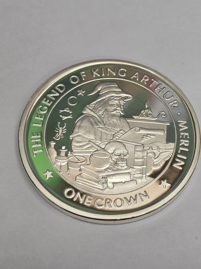 Silver King Arthur coin featuring a crown design, from Reeves and Sons, showcasing detailed medieval imagery and classic craftsmanship.