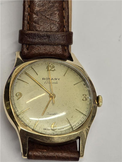 9ct yellow gold Rotary watch with a classic round face and elegant design, showcasing the luxurious watch dial and bracelet.