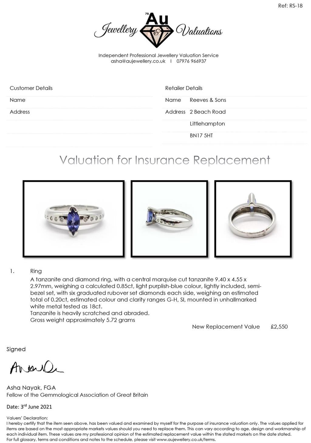 14ct tanzanite and diamond ring featuring a vibrant purple gemstone set in a sleek band