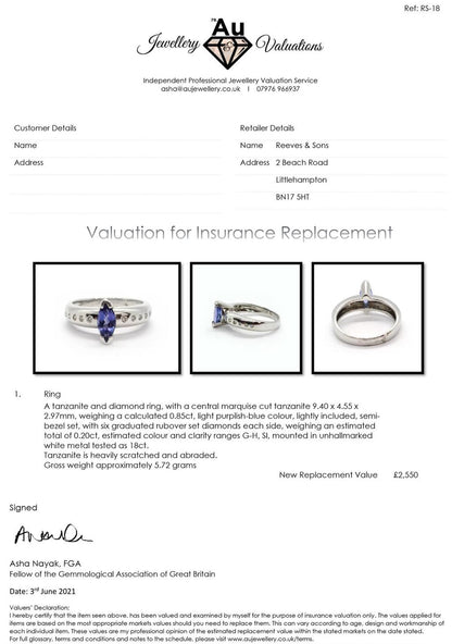 14ct tanzanite and diamond ring featuring a vibrant purple gemstone set in a sleek band