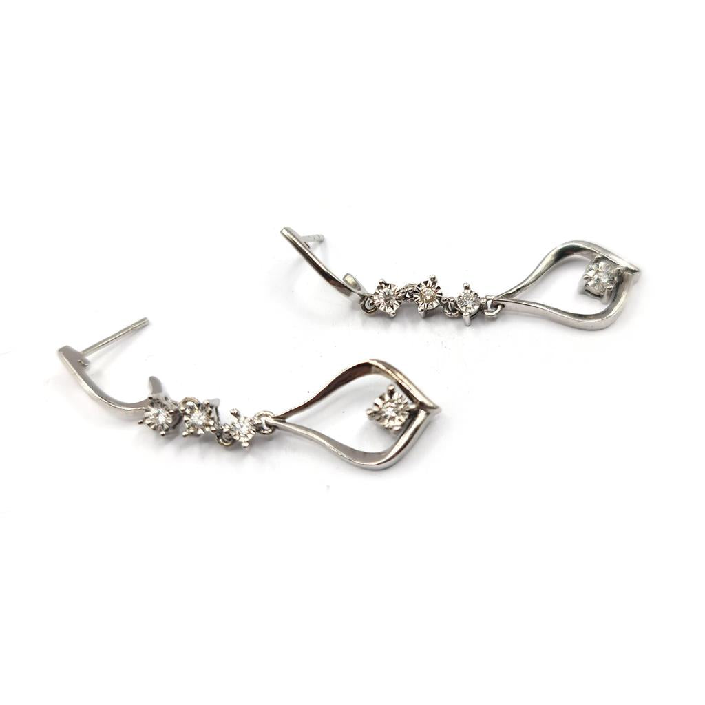 14ct white gold diamond drop earrings with 0.21 carat total weight, featuring elegant design and sparkling diamonds.