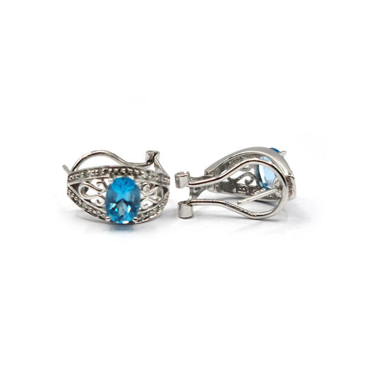 14ct white gold topaz and diamond earrings with post and lever back, featuring 1.70 carats of sparkling gemstones.