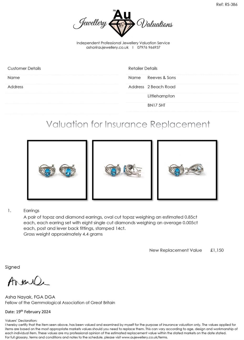 14ct white gold topaz and diamond earrings with post and lever back, featuring a 1.70 carat topaz and sparkling diamonds.