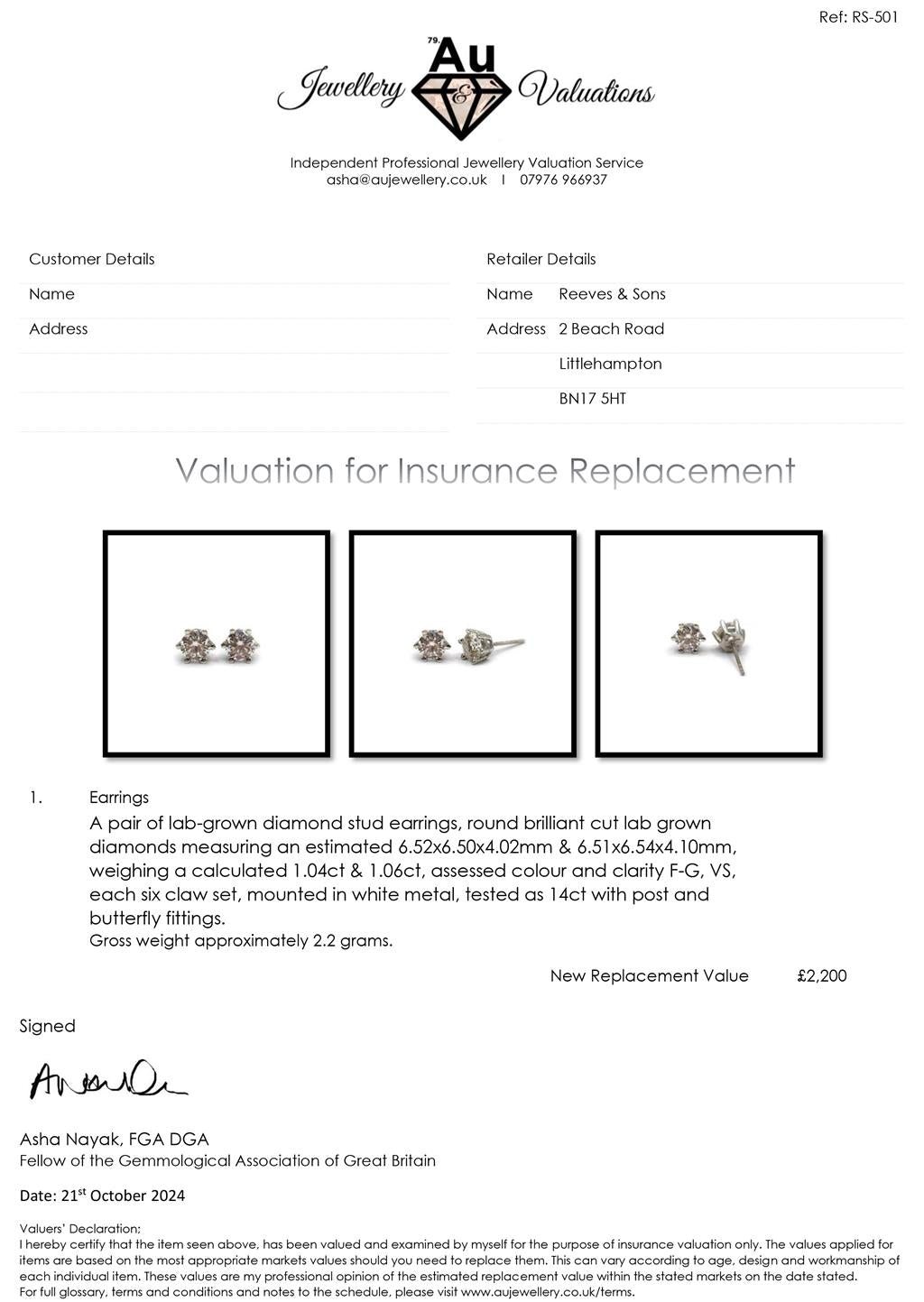 14ct white gold diamond earrings featuring sparkling diamonds, weighing 2.2 grams, shown in a close-up image.