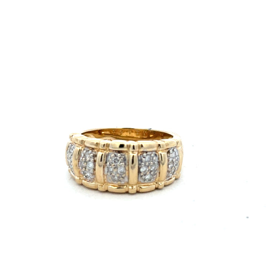 14ct yellow gold diamond ring in size K1/2 featuring a sparkling diamond setting and a sleek, polished band.