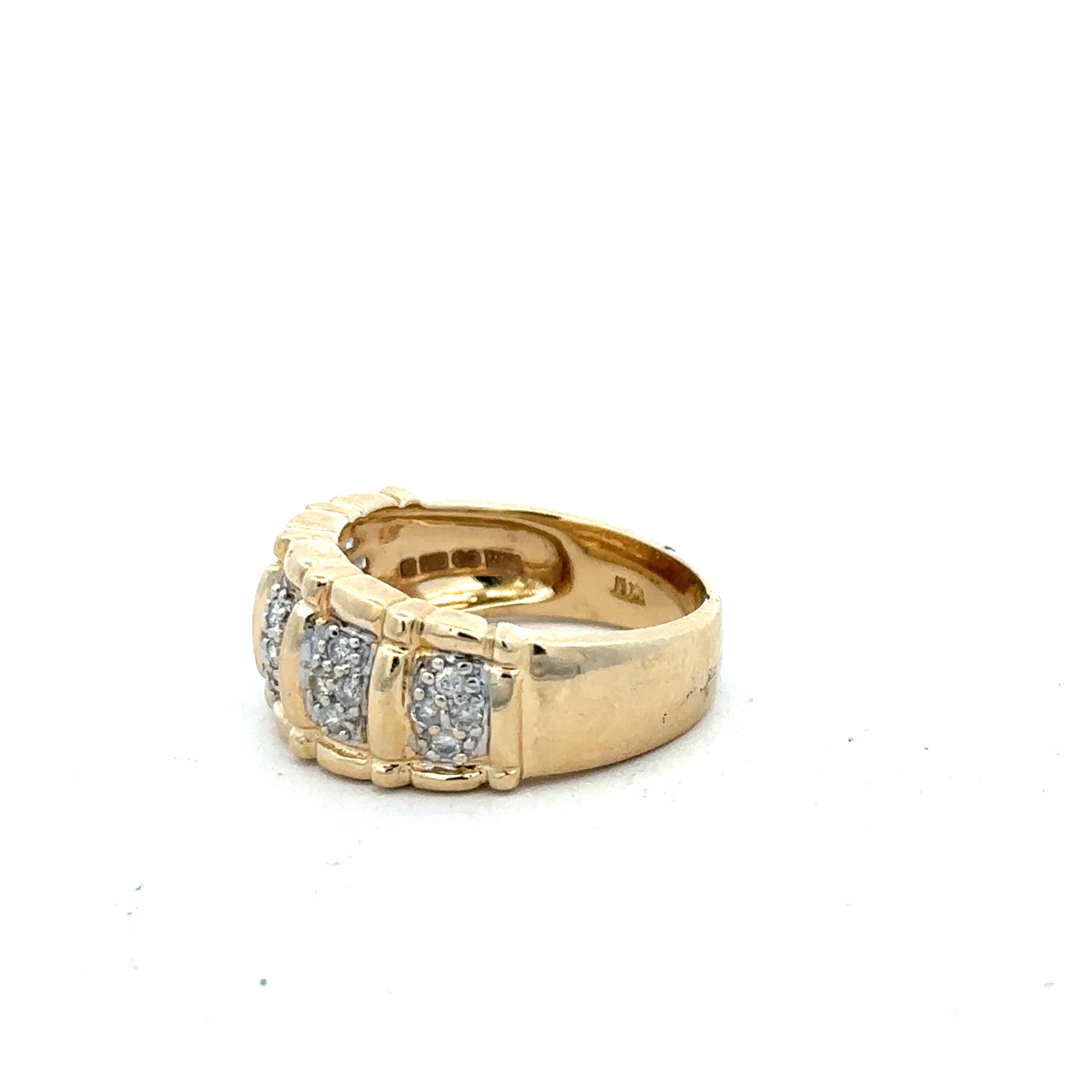 14ct yellow gold diamond ring size K1/2, unbranded jewelry with sparkling diamonds and polished gold band.
