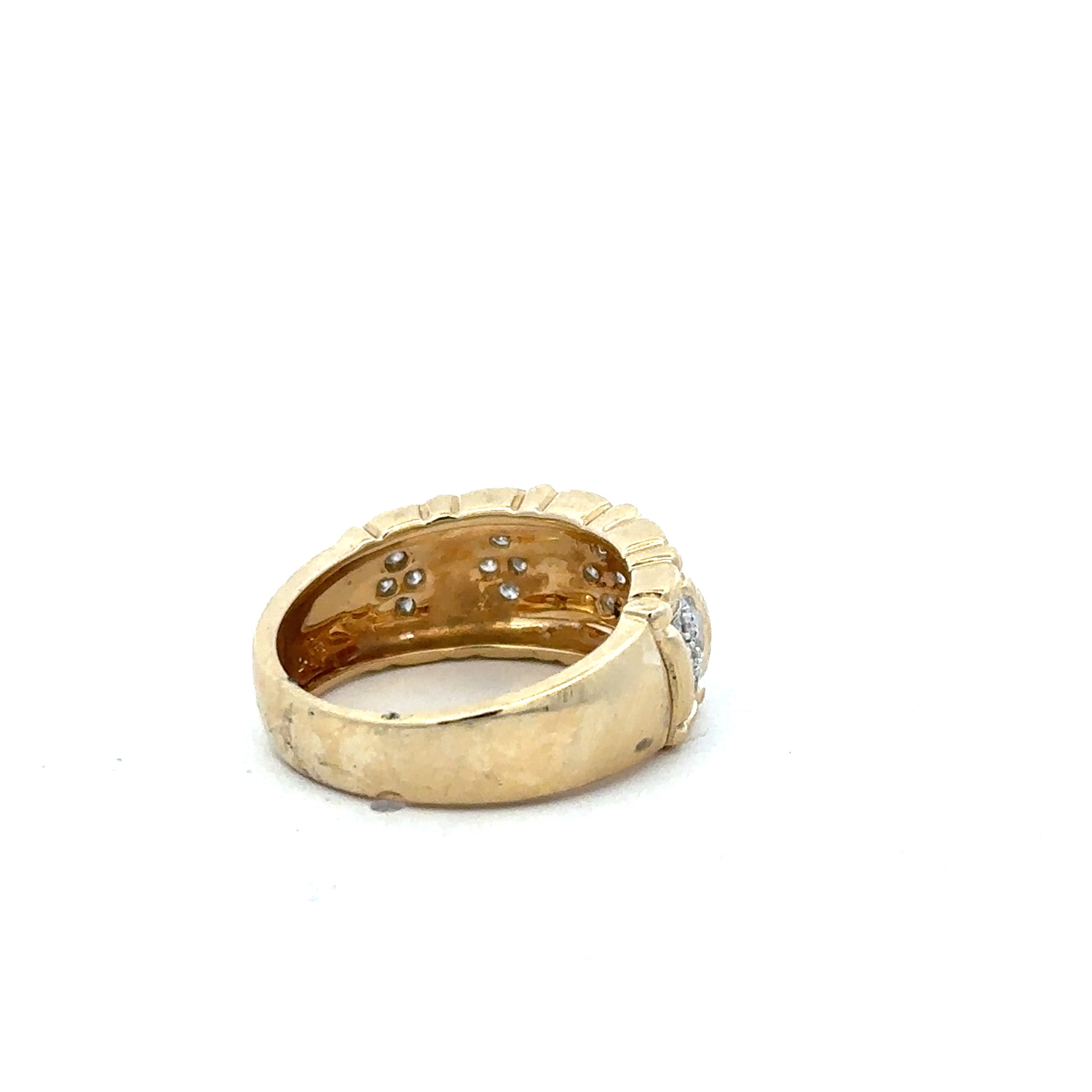 14ct yellow gold diamond ring in size K1/2 featuring a sparkling diamond, displayed on a neutral background.