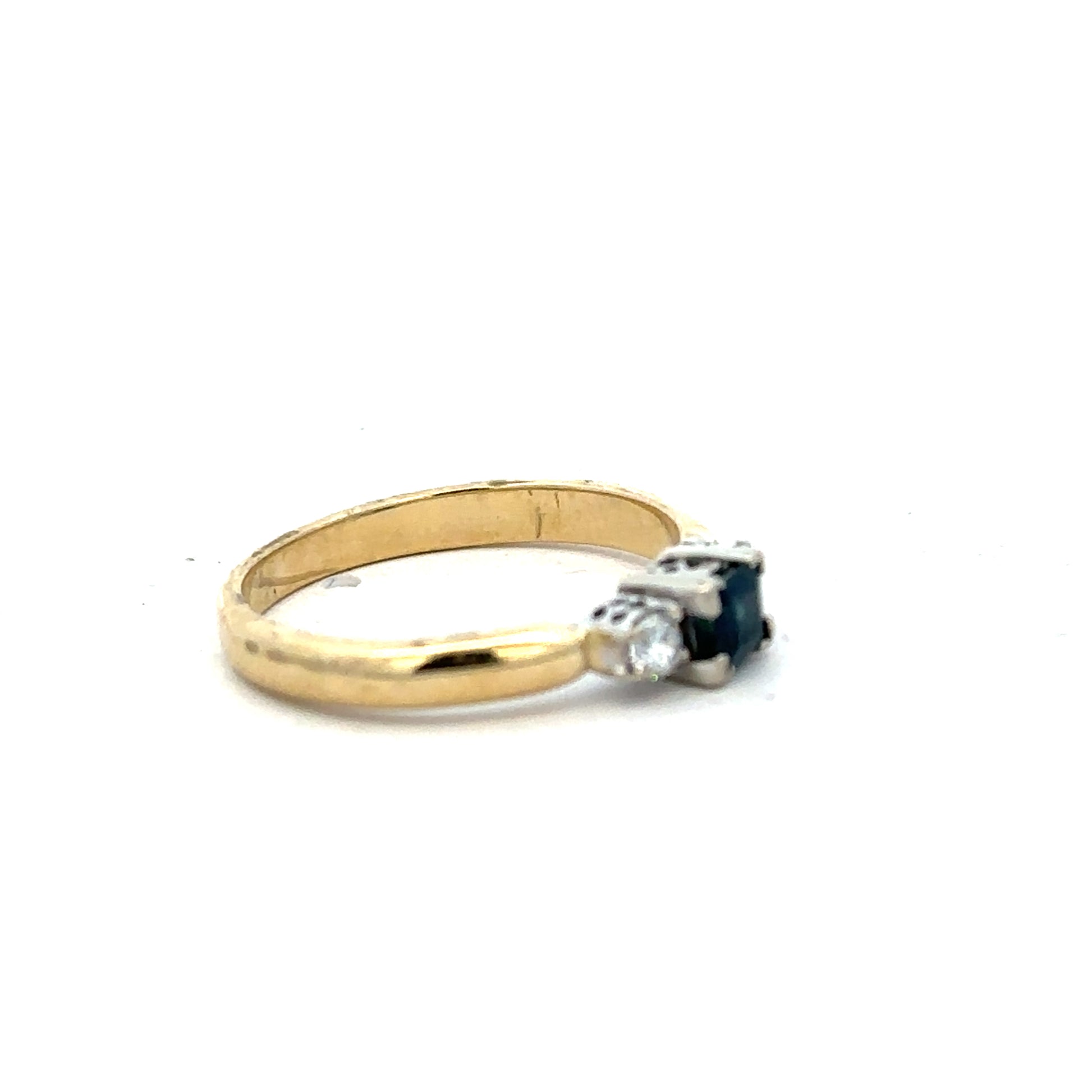 14ct yellow gold diamond ring in size M with sparkling diamonds, unbranded jewelry piece showcased in detailed close-up image.