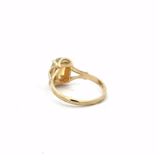 14ct yellow gold opal ring in size N, featuring a vibrant opal gemstone set in a polished gold band.