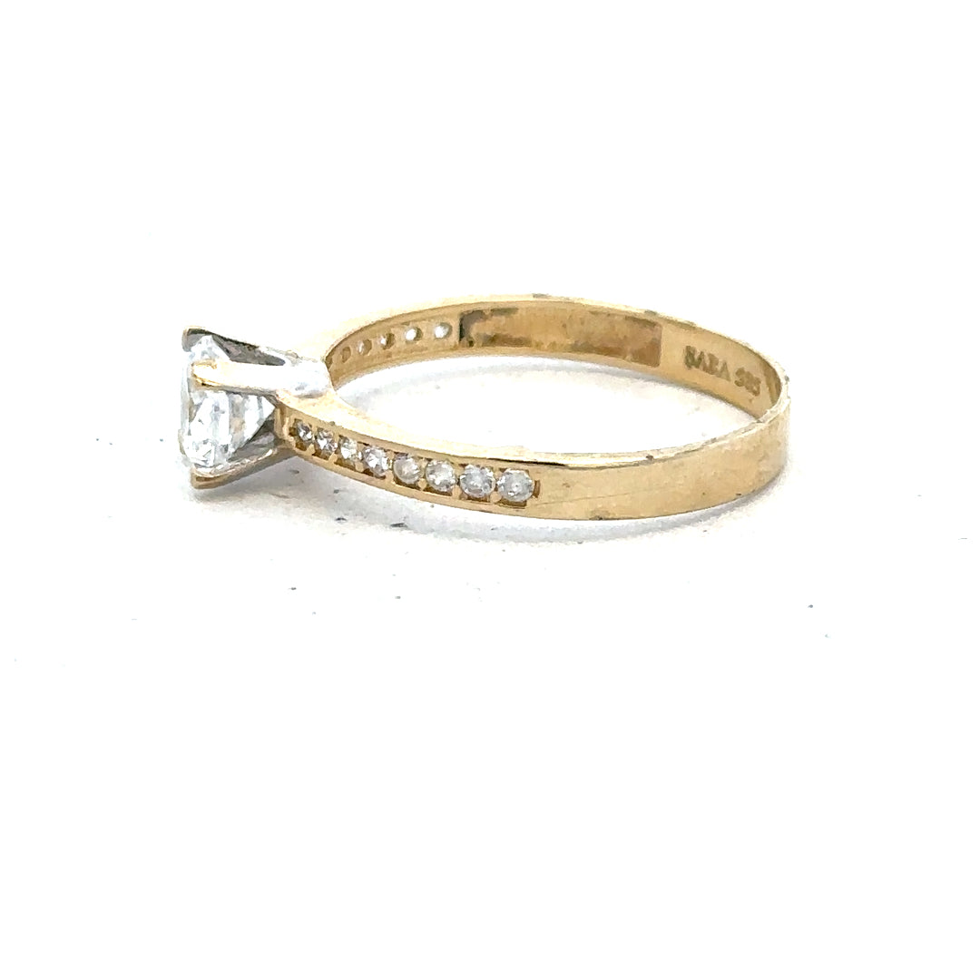14ct yellow gold ring size O, unbranded jewelry piece with smooth band and polished finish, displayed on a neutral background.