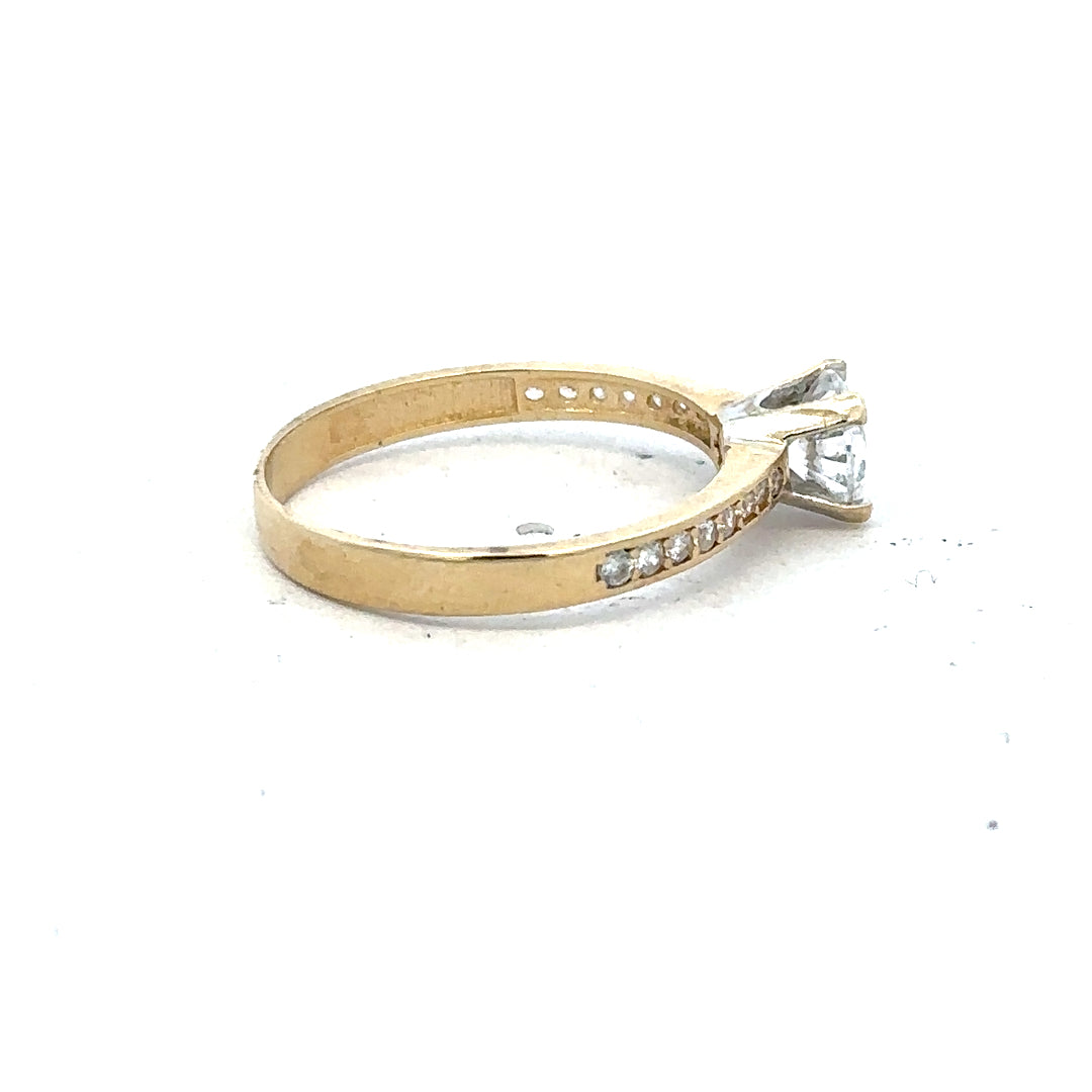 14ct yellow gold ring size O with a smooth polished finish, unbranded jewelry piece shown in the image.