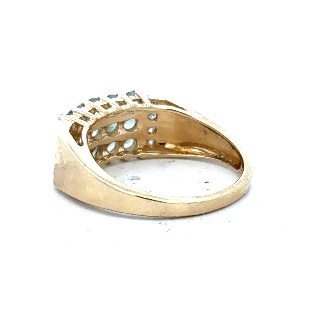 14ct yellow gold ring in size P with a simple, elegant band, unbranded jewelry design, shown on a plain background.