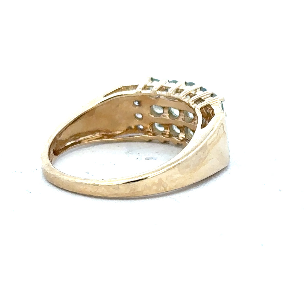 14ct yellow gold ring in size P with a smooth band, unbranded, showcased on a plain background.