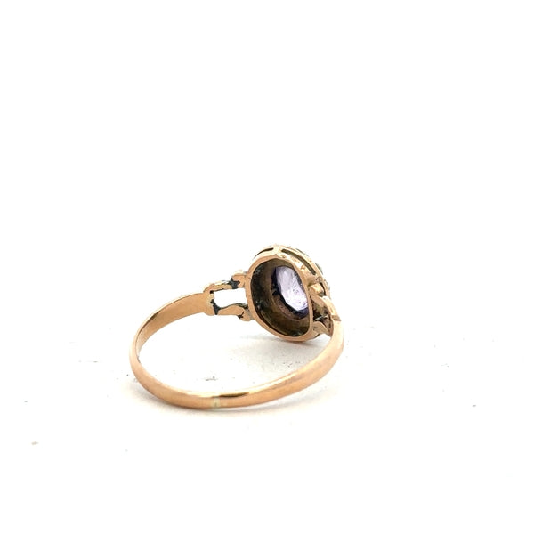 14ct yellow gold ring in size T with a smooth, polished finish, unbranded jewelry design, shown in close-up.