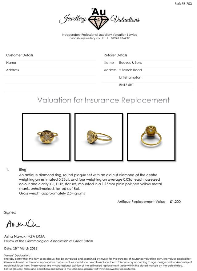 Antique 18ct yellow gold diamond ring with intricate design, unbranded, featuring sparkling diamonds and vintage craftsmanship.