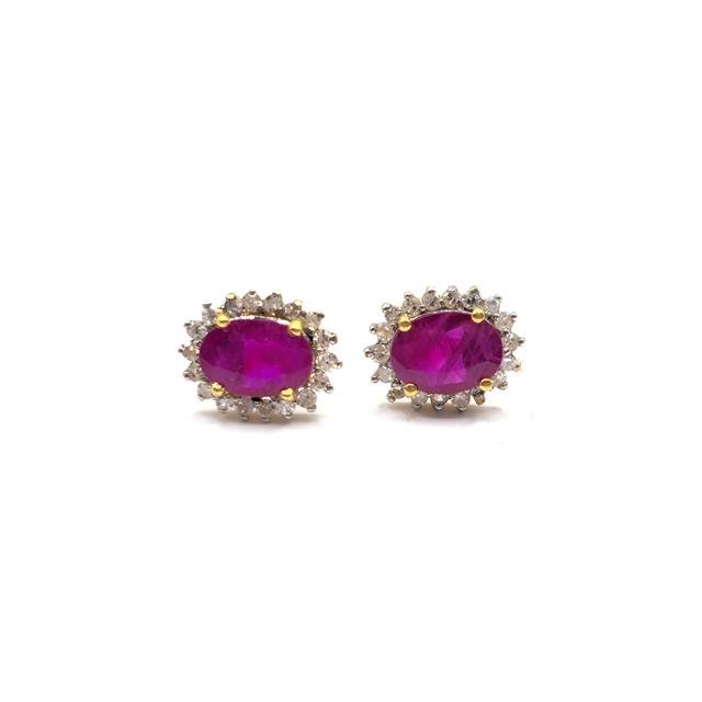 18ct ruby and diamond earrings showcasing vibrant red rubies and sparkling diamonds in elegant jewelry design.