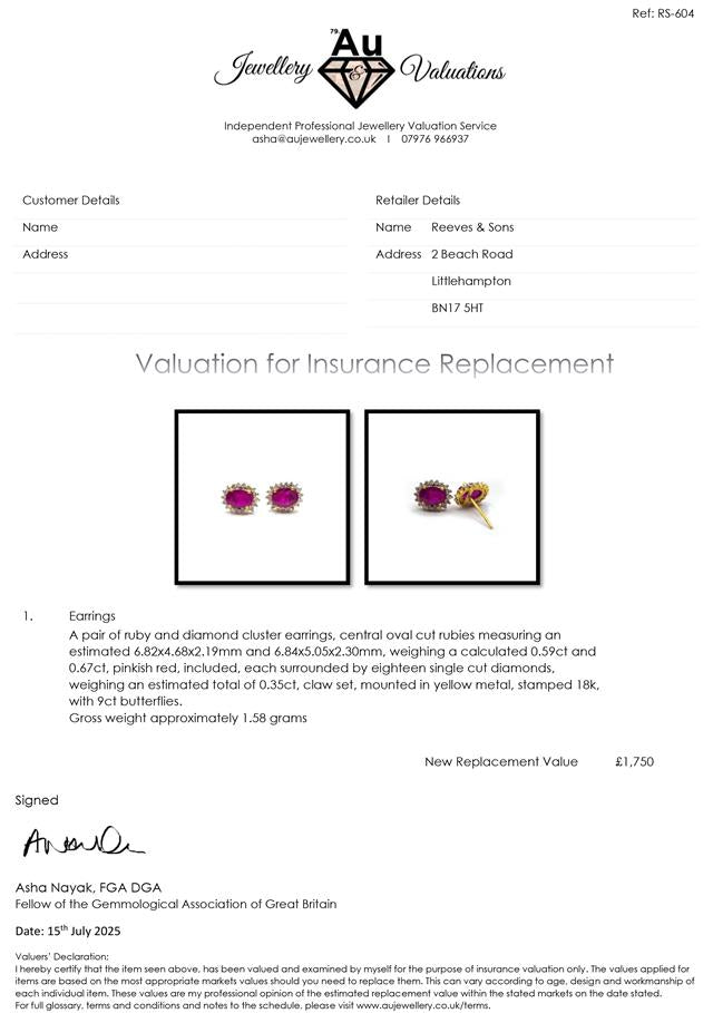 18ct ruby and diamond earrings featuring vibrant red rubies and sparkling diamonds in elegant gold settings.