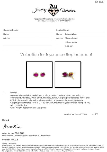 18ct ruby and diamond earrings featuring vibrant red rubies and sparkling diamonds in elegant gold settings.