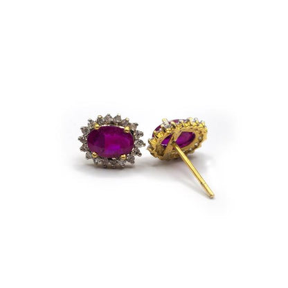 18ct ruby and diamond earrings featuring sparkling gemstones set in elegant jewelry design.