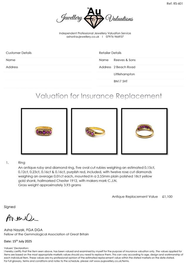 18ct ruby and diamond ring featuring a central ruby surrounded by sparkling diamonds, unbranded jewelry piece.