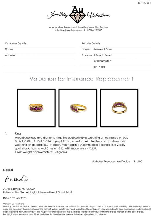18ct ruby and diamond ring featuring a central ruby surrounded by sparkling diamonds, unbranded jewelry piece.